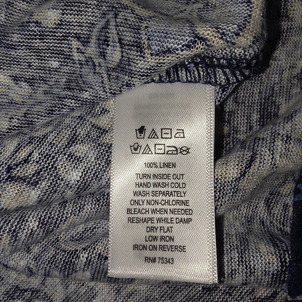 Rachel Zoe Linen Top Women 2X Blue Floral Scoop Neck Tunic Beachy Coastal Resort - Picture 9 of 11